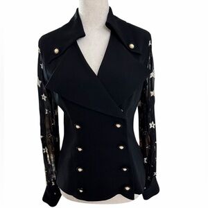 Zelda Vintage 80s Black Double-Breasted Sheer Star Sleeve Women's Blazer